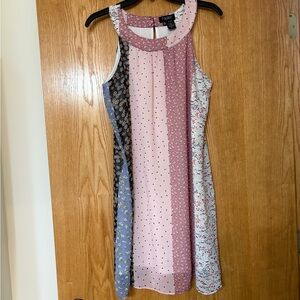 Papillon Multi-Panel Pink Floral & Blue Sleeveless Mini Dress